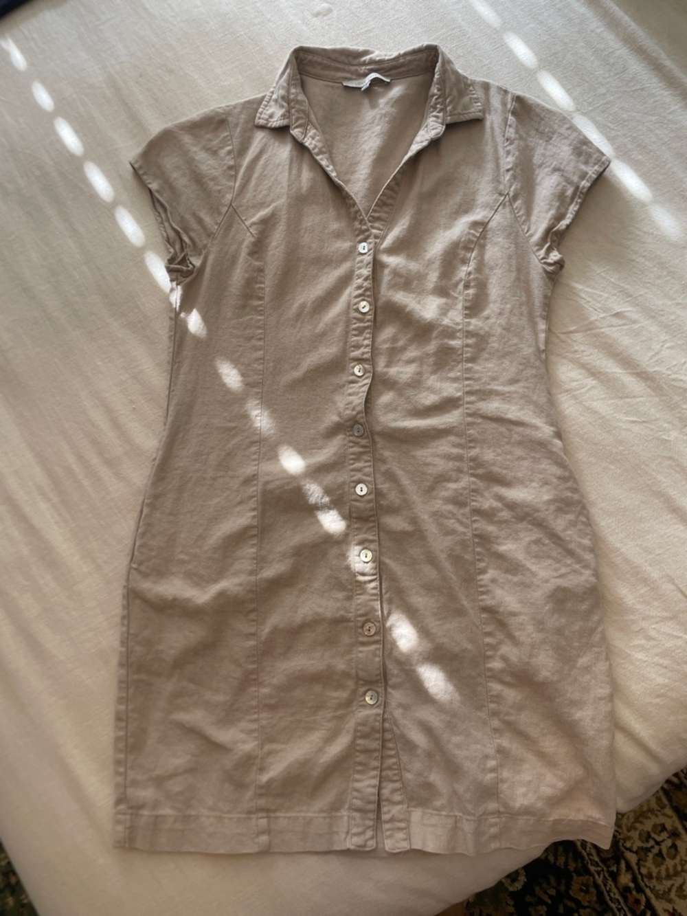 Love Tree Button-Front Mini Dress in Beige